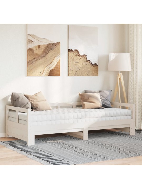 Válenda s přistýlkou a matracemi bílá 90x200 cm masiv borovice