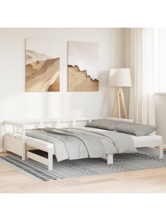Válenda s přistýlkou a matracemi bílá 90x190 cm masiv borovice