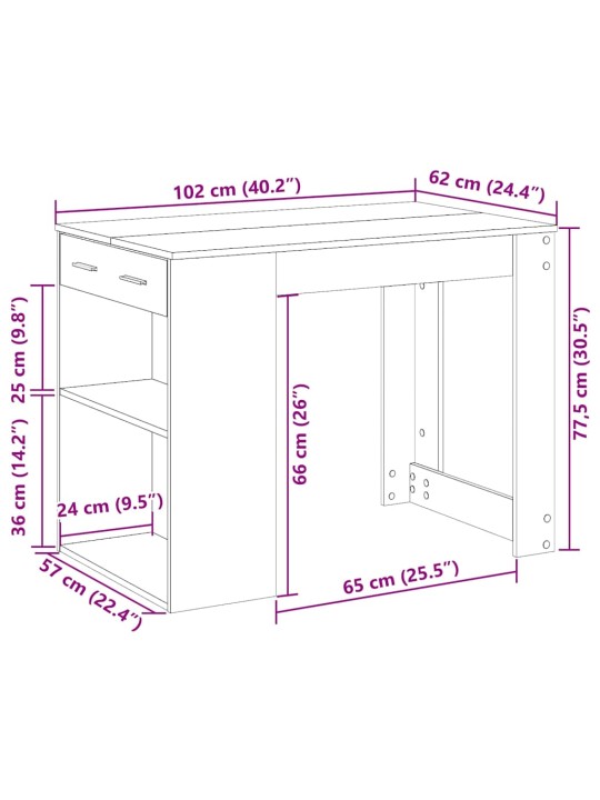 Psací stůl se zásuvkou a policí kouřový dub 102x62x77,5 cm