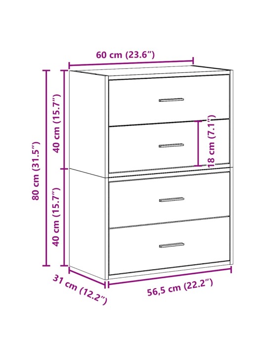 Vida skříňky s 2 zásuvkami 2 ks betonově šedá 60x31x40 cm kompozit