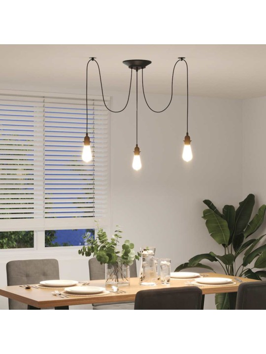 Závěsné svítidlo se 3 držáků lamp e27 černé metal