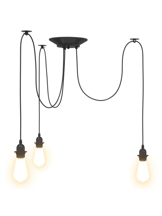Závěsné svítidlo se 3 držáků lamp e27 černé metal