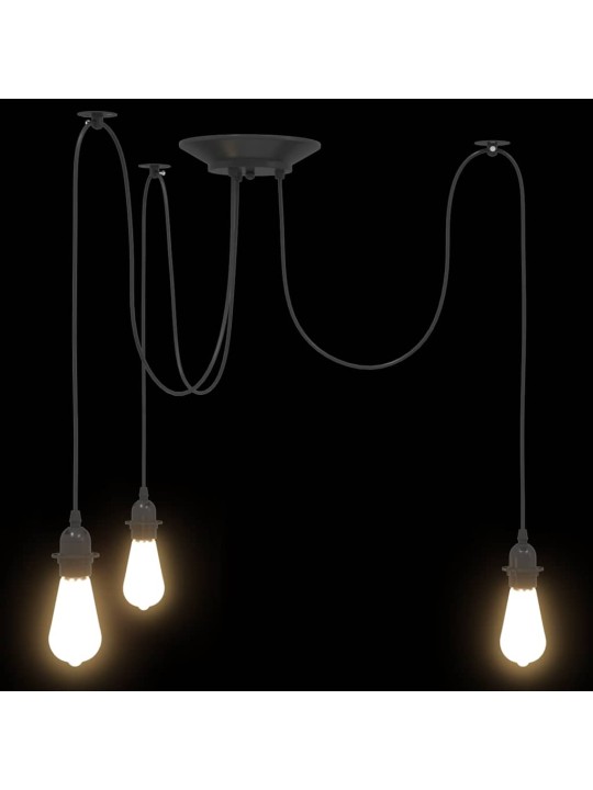 Závěsné svítidlo se 3 držáků lamp e27 černé metal
