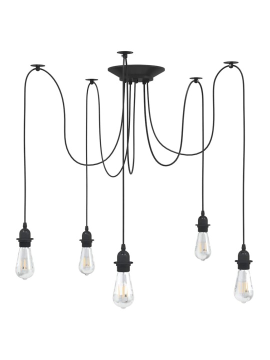 Závěsné svítidlo se 5 držáků lamp e27 černé metal