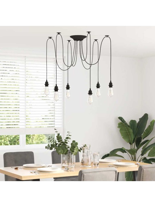 Závěsné svítidlo se 6 držáků lamp e27 černé metal