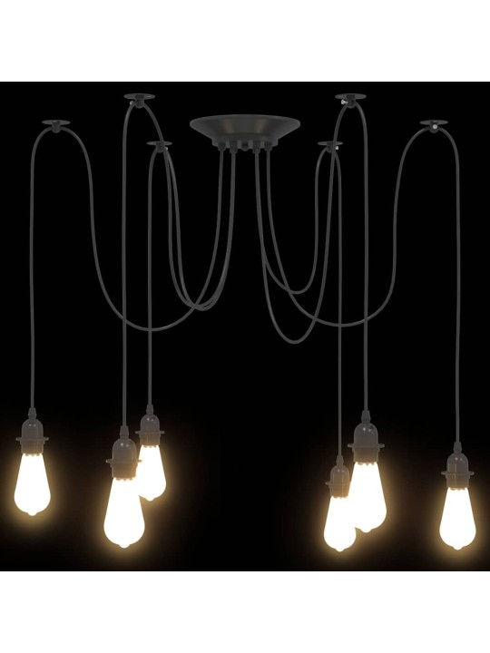 Závěsné svítidlo se 6 držáků lamp e27 černé metal