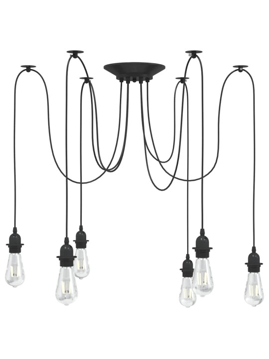 Závěsné svítidlo se 6 držáků lamp e27 černé metal