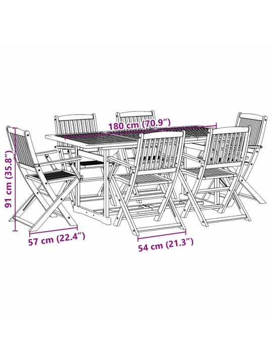 7dílný zahradní jídelní set 180x90x75 cm masivní akáciové dřevo