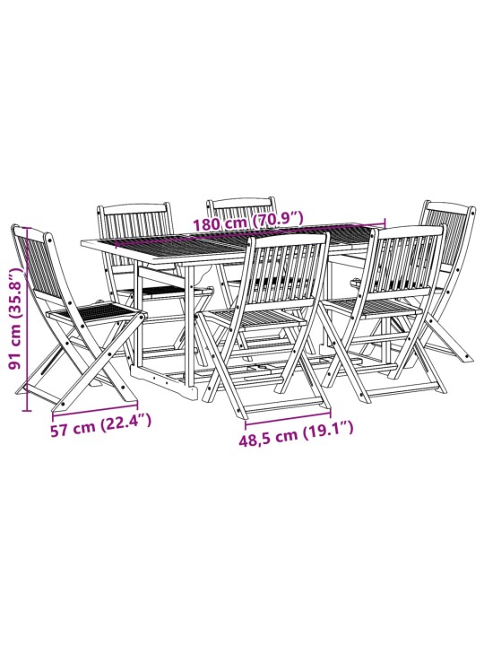 7dílný zahradní jídelní set 180x90x75 cm masivní akáciové dřevo