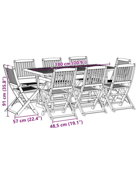 9dílný zahradní jídelní set 180x90x75 cm masivní akáciové dřevo