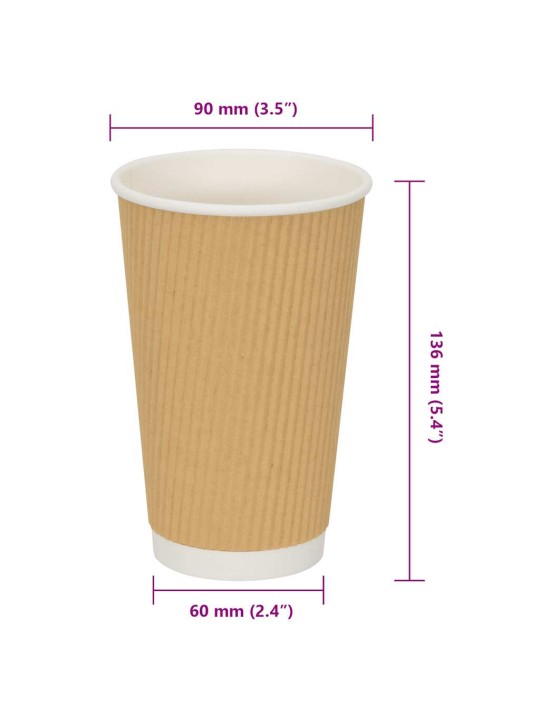 Papírové kelímky na kávu 500 pcs 16oz 400ml hnědé