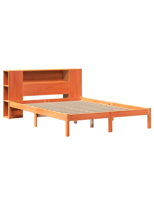 Postel s knihovnou bez matrace 140 x 190 cm masivní borovice