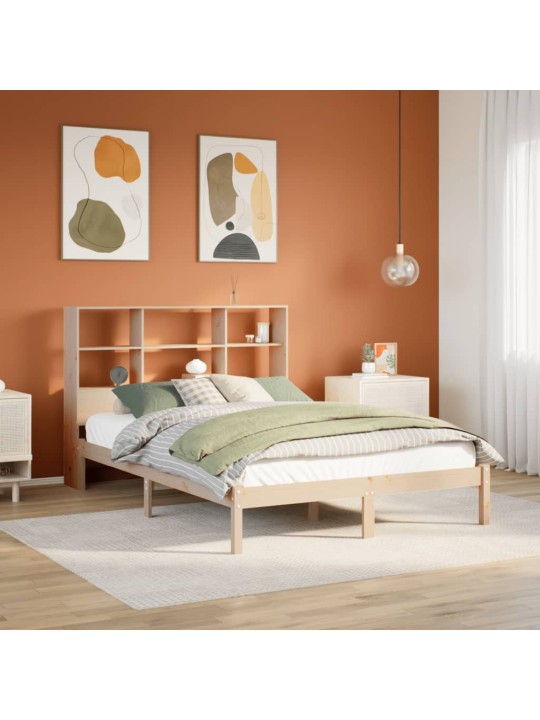 Postel s knihovnou bez matrace 120 x 190 cm masivní borovice