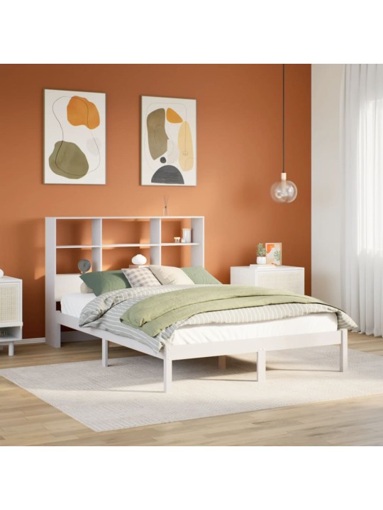Postel s knihovnou bez matrace bílá 140x200 cm masivní borovice