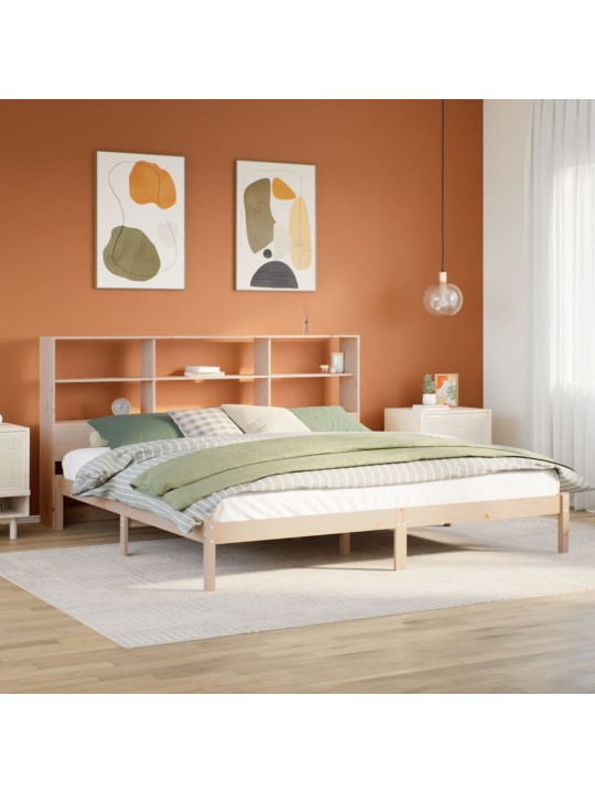 Postel s knihovnou bez matrace 180 x 200 cm masivní borovice