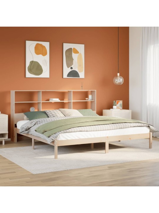 Postel s knihovnou bez matrace 200 x 200 cm masivní borovice