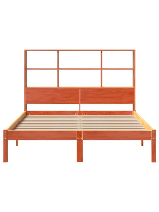 Postel s knihovnou bez matrace 140 x 190 cm masivní borovice