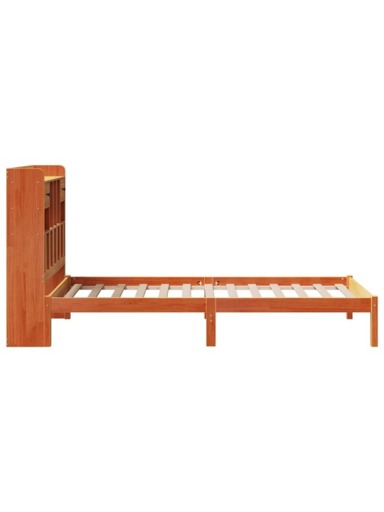 Postel s knihovnou bez matrace hnědá 100x200 cm masiv borovice