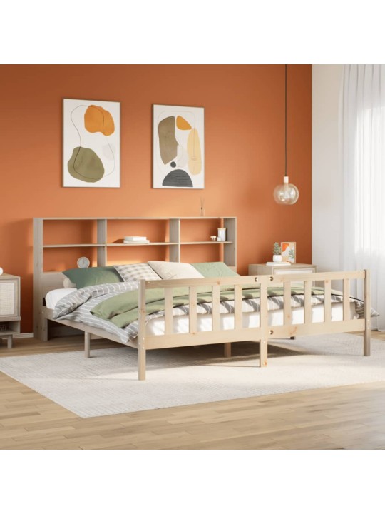 Postel s knihovnou bez matrace 200 x 200 cm masivní borovice