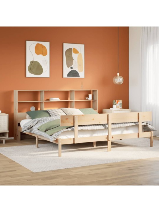 Postel s knihovnou bez matrace 180 x 200 cm masivní borovice