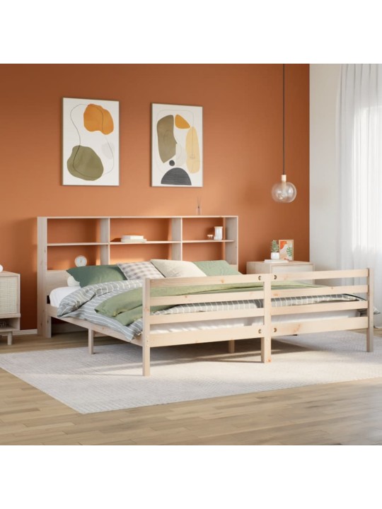 Postel s knihovnou bez matrace 180 x 200 cm masivní borovice