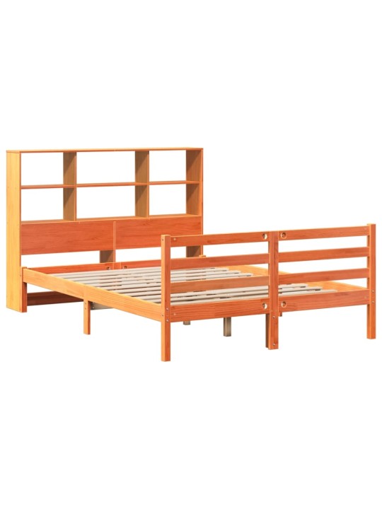 Postel s knihovnou bez matrace hnědá 140 x 190 cm masivní dřevo