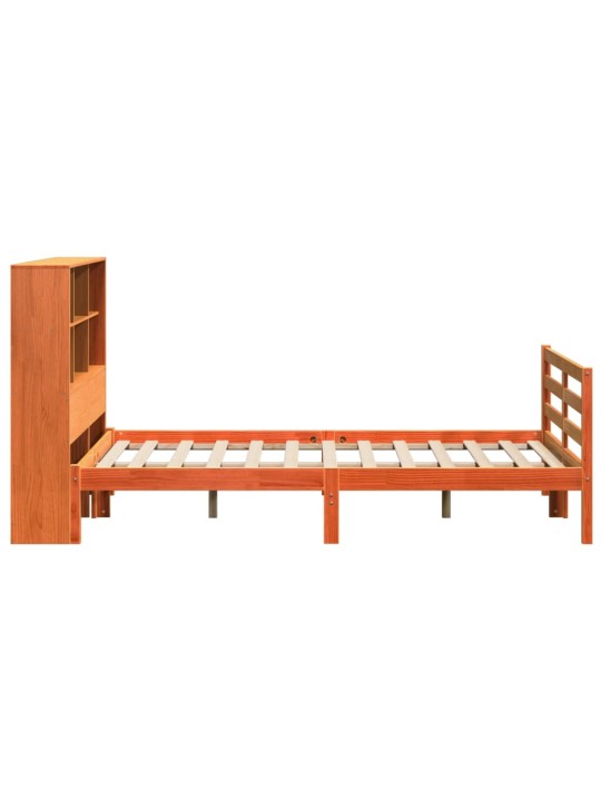Postel s knihovnou bez matrace hnědá 140 x 190 cm masivní dřevo