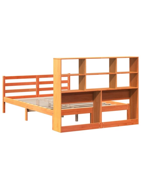 Postel s knihovnou bez matrace hnědá 140 x 190 cm masivní dřevo