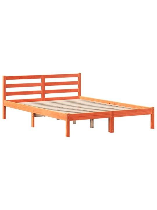 Postel s knihovnou bez matrace hnědá 140 x 190 cm masivní dřevo
