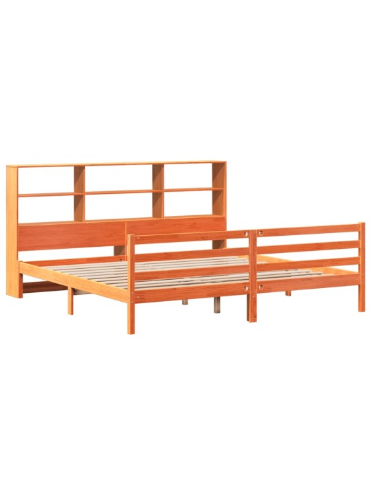 Postel s knihovnou bez matrace hnědá 200 x 200 cm masivní dřevo