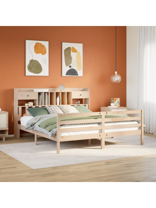 Postel s knihovnou bez matrace 200 x 200 cm masivní borovice