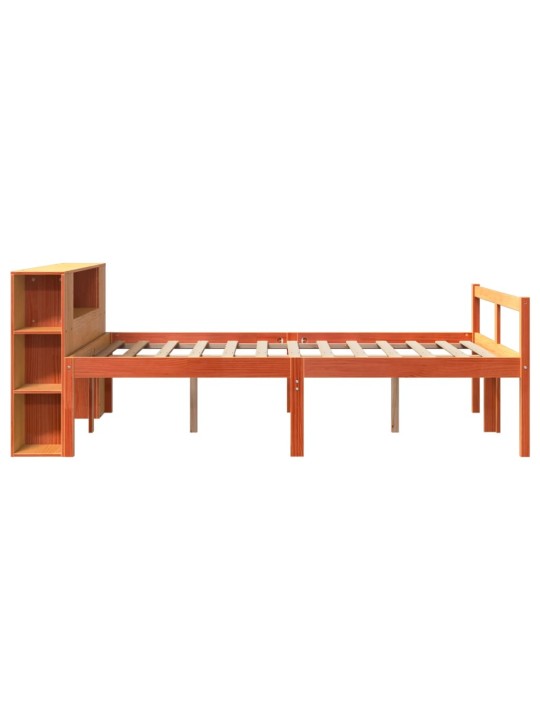 Postel s knihovnou bez matrace hnědá 160 x 200 cm masivní dřevo