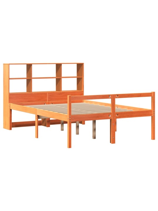 Postel s knihovnou bez matrace hnědá 160 x 200 cm masivní dřevo