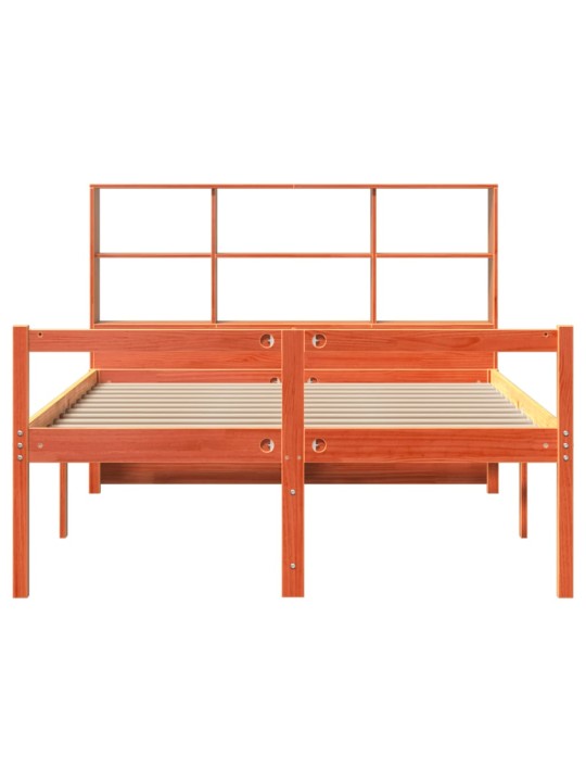 Postel s knihovnou bez matrace hnědá 160 x 200 cm masivní dřevo