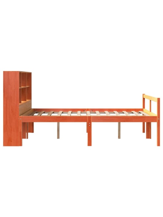 Postel s knihovnou bez matrace hnědá 160 x 200 cm masivní dřevo