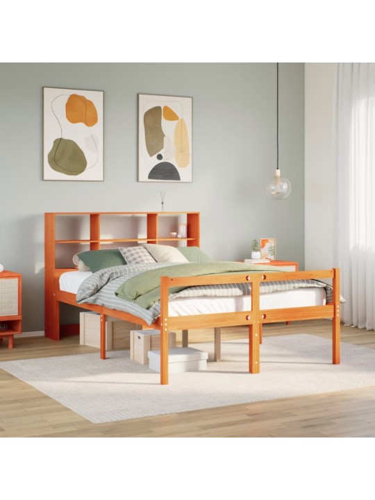 Postel s knihovnou bez matrace hnědá 160 x 200 cm masivní dřevo