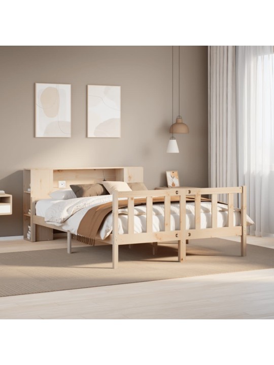 Postel s knihovnou bez matrace 150 x 200 cm masivní borovice