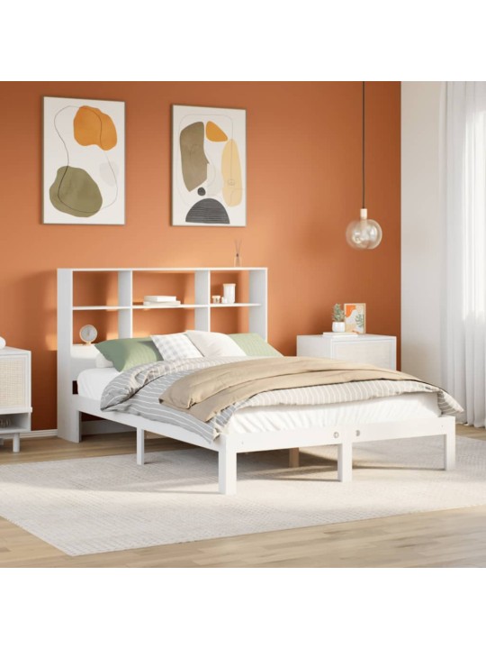 Postel s knihovnou bez matrace bílá 140x190 cm masivní borovice