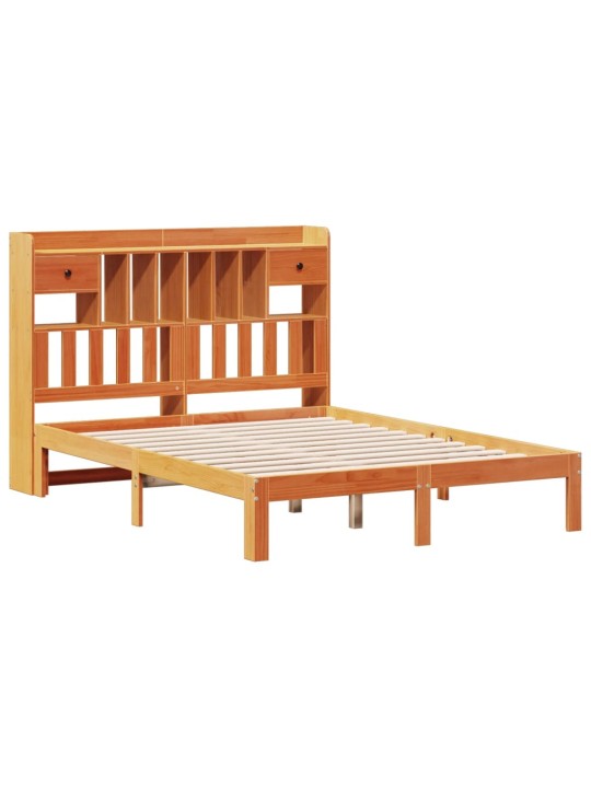 Postel s knihovnou bez matrace 140 x 190 cm masivní borovice