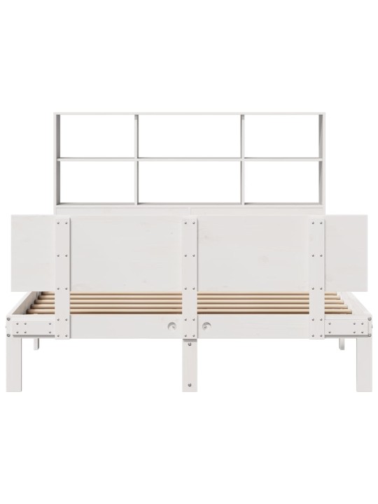 Postel s knihovnou bez matrace bílá 140x190 cm masivní borovice