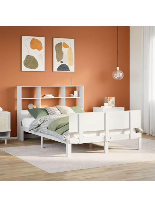 Postel s knihovnou bez matrace bílá 140x190 cm masivní borovice