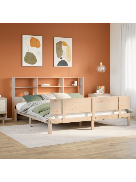 Postel s knihovnou bez matrace 180 x 200 cm masivní borovice