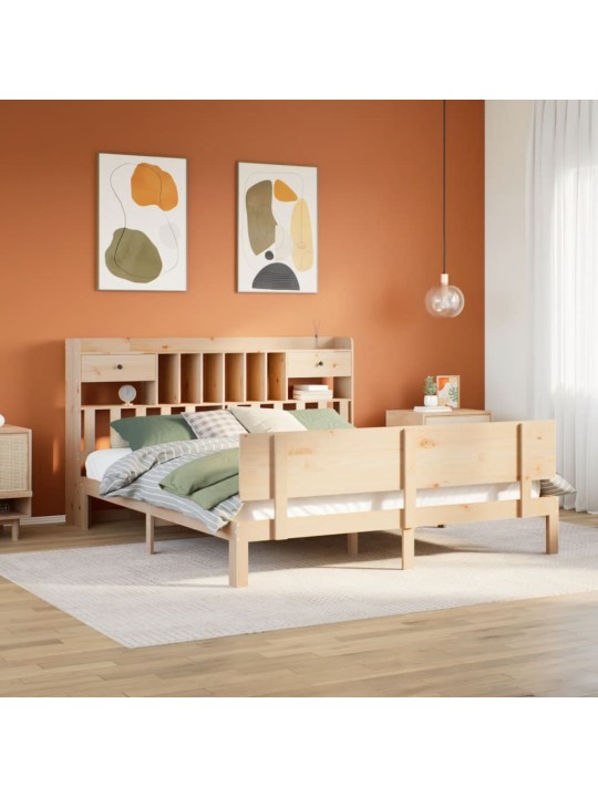 Postel s knihovnou bez matrace 200 x 200 cm masivní borovice