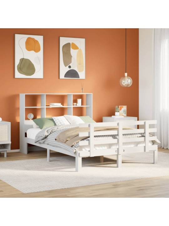 Postel s knihovnou bez matrace bílá 140x190 cm masivní borovice