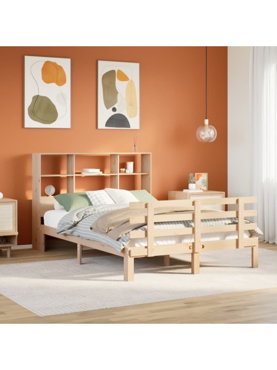 Postel s knihovnou bez matrace 150 x 200 cm masivní borovice