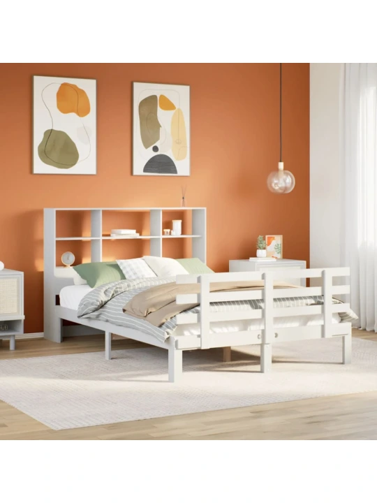 Postel s knihovnou bez matrace bílá 160x200 cm masivní borovice