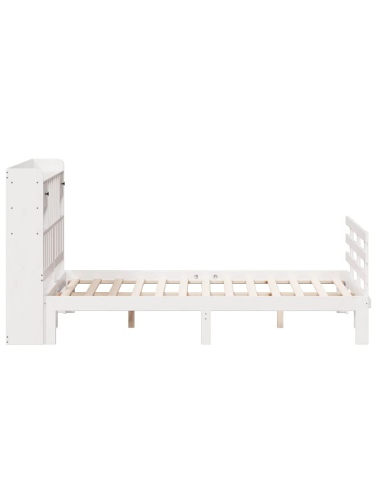 Postel s knihovnou bez matrace bílá 140x190 cm masivní borovice