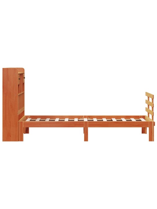 Postel s knihovnou bez matrace hnědá 100x200 cm masiv borovice