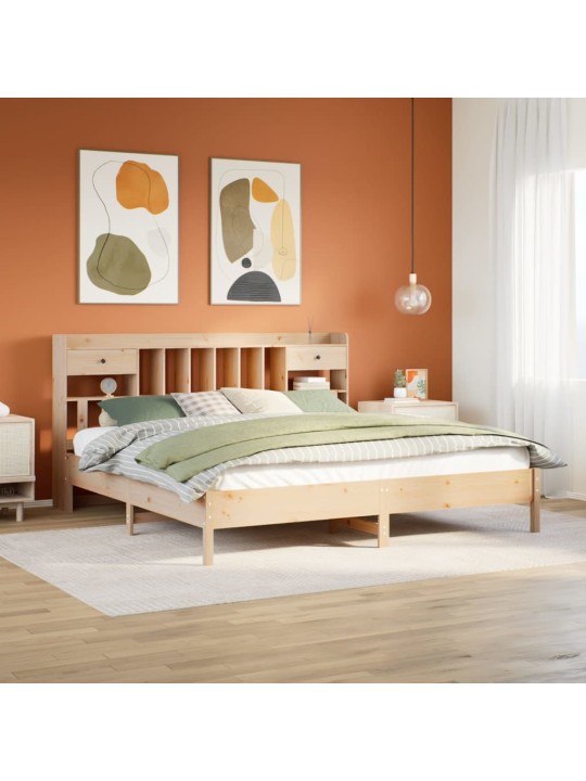 Postel s knihovnou bez matrace 180 x 200 cm masivní borovice