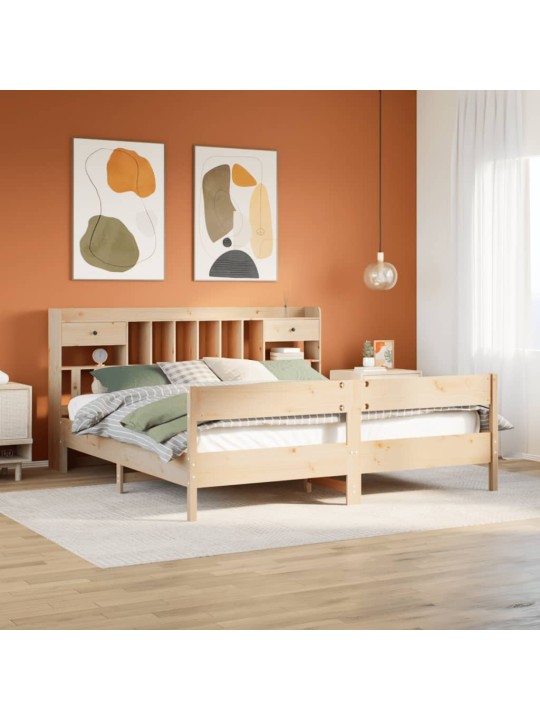 Postel s knihovnou bez matrace 180 x 200 cm masivní borovice